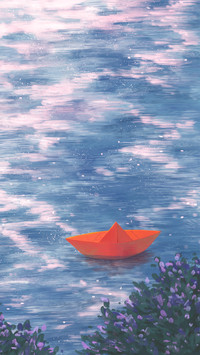 A paper boat on the water surface