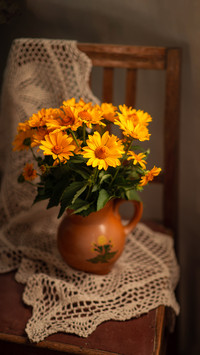 A Bouquet of Yellow Daisies on a Chair