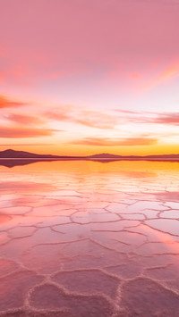 Salt lake during colorful sunset