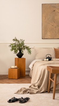 Creative composition of bedroom interior