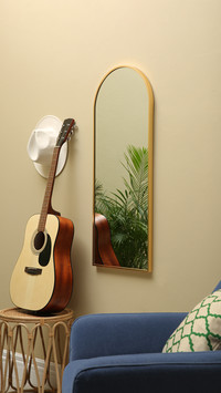 Living Room Interior with Mirror on Beige Wall