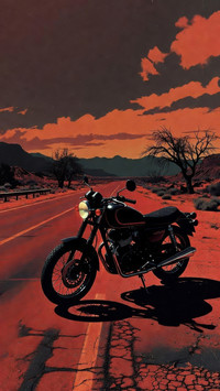 Desert sunset and motorcycle