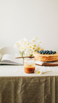 Caramel with pie on the table