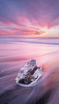 Beautiful Sunset over Famous Diamond Beach, Iceland