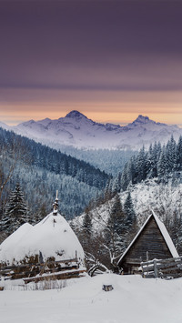 Small Village in Snowy Mountain