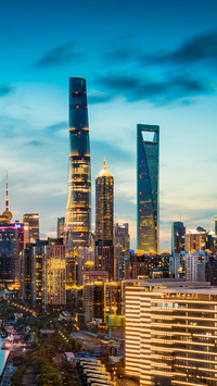 Skyscrapers at Night Are Lit up