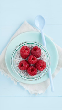 Chia pudding made of chia seeds with almond milk and