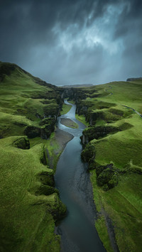 Aerial Drone View of Canyon Valley in South Iceland