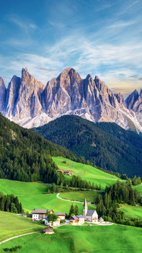 Santa Maddalena Village, Dolomites Mountains in Background