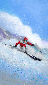 Skiing down the mountains, racing between the snowy peaks
