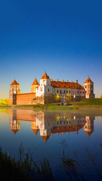 Famous Mir castle (Belarus) in moonlight