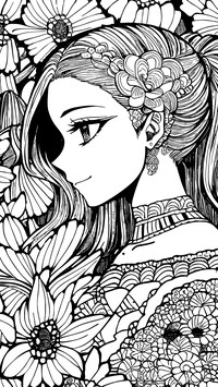 Black and white anime beauty illustration
