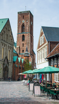 Pedestrian zone with historic houses ribe jutland denmark