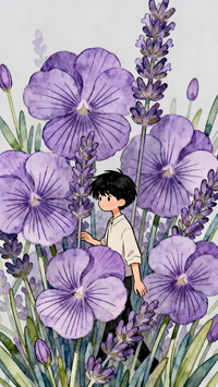Youth in purple flower grove 2