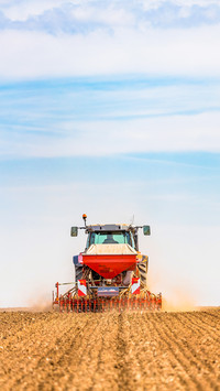 Farmer seeding, sowing crops at field
