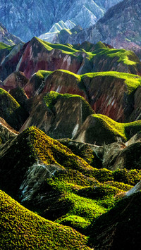 The magnificent scenery of the green and red Danxia landform