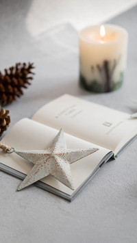 Candle And Pine Cones with Star on Book