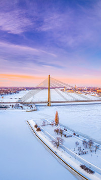 Riga city panorama at colorful sunset in blue hour