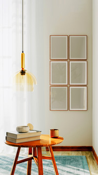 Room interior with curtains,gallery wall