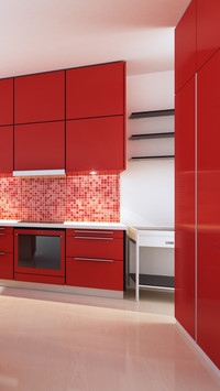 Red minimalist kitchen