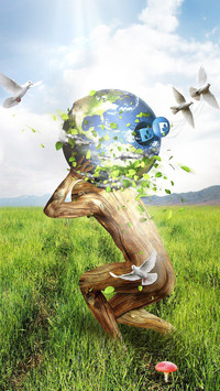People Field Grass Ball Flowers Surrealism