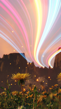 The light trails on the mountain landscape