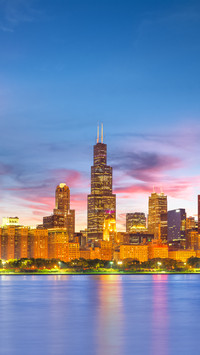 Usa Downtown Skyline from Lake Michigan at Dusk