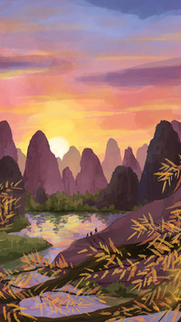 Sunrise scenery illustration
