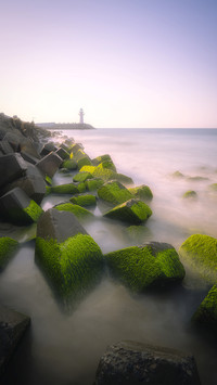 The waves under the freedom lighthouse