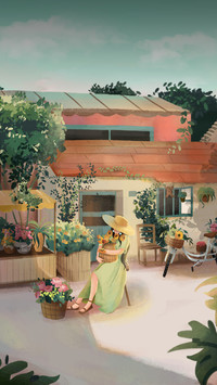 Woman Holding A Flower Basket Sitting on A Chair
