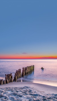 Landscape polish sea shore with breakwaters
