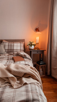 Cozy scandinavian bedroom interior in natural tones
