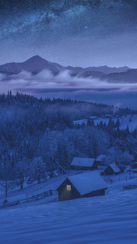Foggy View of Moutain and Village
