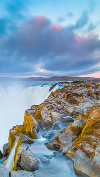 Amazing sunset near the Selfoss Waterfall
