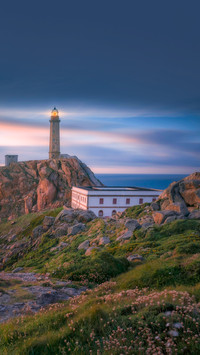 Cabo Vilan lighthouse at sunset, Galicia coast