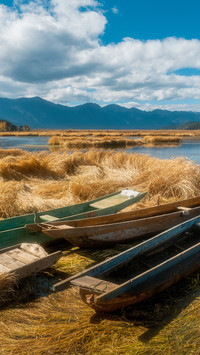 Yunnan lugu lake grass sea blue sky
