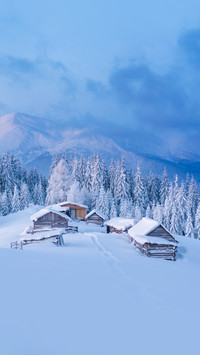 Winter holidays in mountain buildings with beautiful views