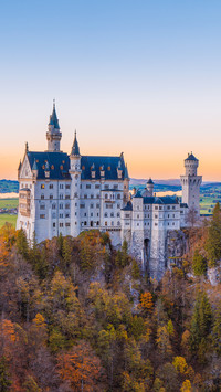 Neuschwanstein Castle in Germany on sunset