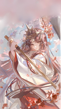 风与花中的少女剪影