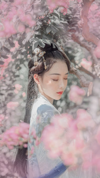 一袭蓝色纱裙的她