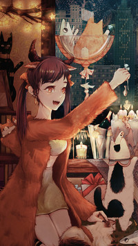 Girl Feeding Cat With Dried Fish