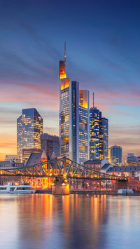 Frankfurt am Main skyline during beautiful sunset