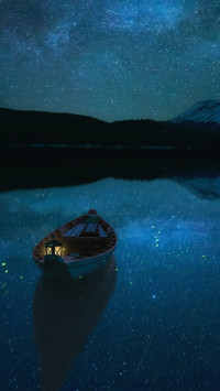 The lake surface and the small boat