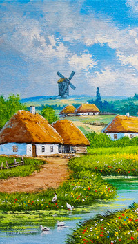Rural Countryside Farmland Oil Painting