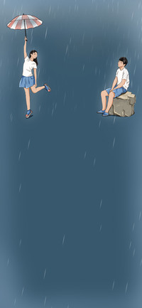 深蓝色雨天甜蜜情侣