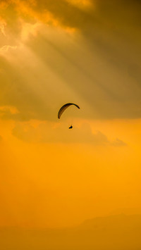 Paragliding in the sky,Silhouette of skydiver