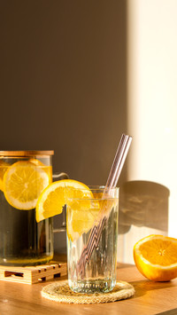 Glass of water with fresh lemon juice