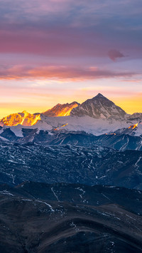 Snow mountain sunrise viewing platform