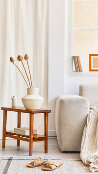 Creative composition of stylish and cozy living room