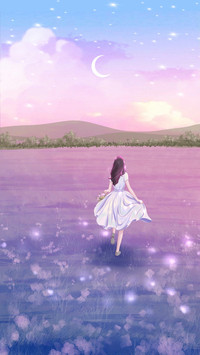 Beautiful Girl With Flowers in The Moonlight